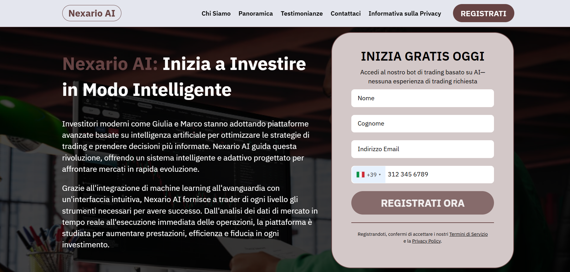 Interfaccia piattaforma Nexario AI